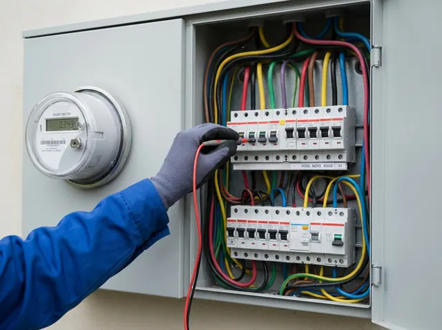 Open zekeringkast met automaten waar een laadpaal op wordt aangesloten
